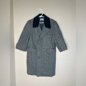 Vintage kids Gray Pea Coat with Black Collar size 6